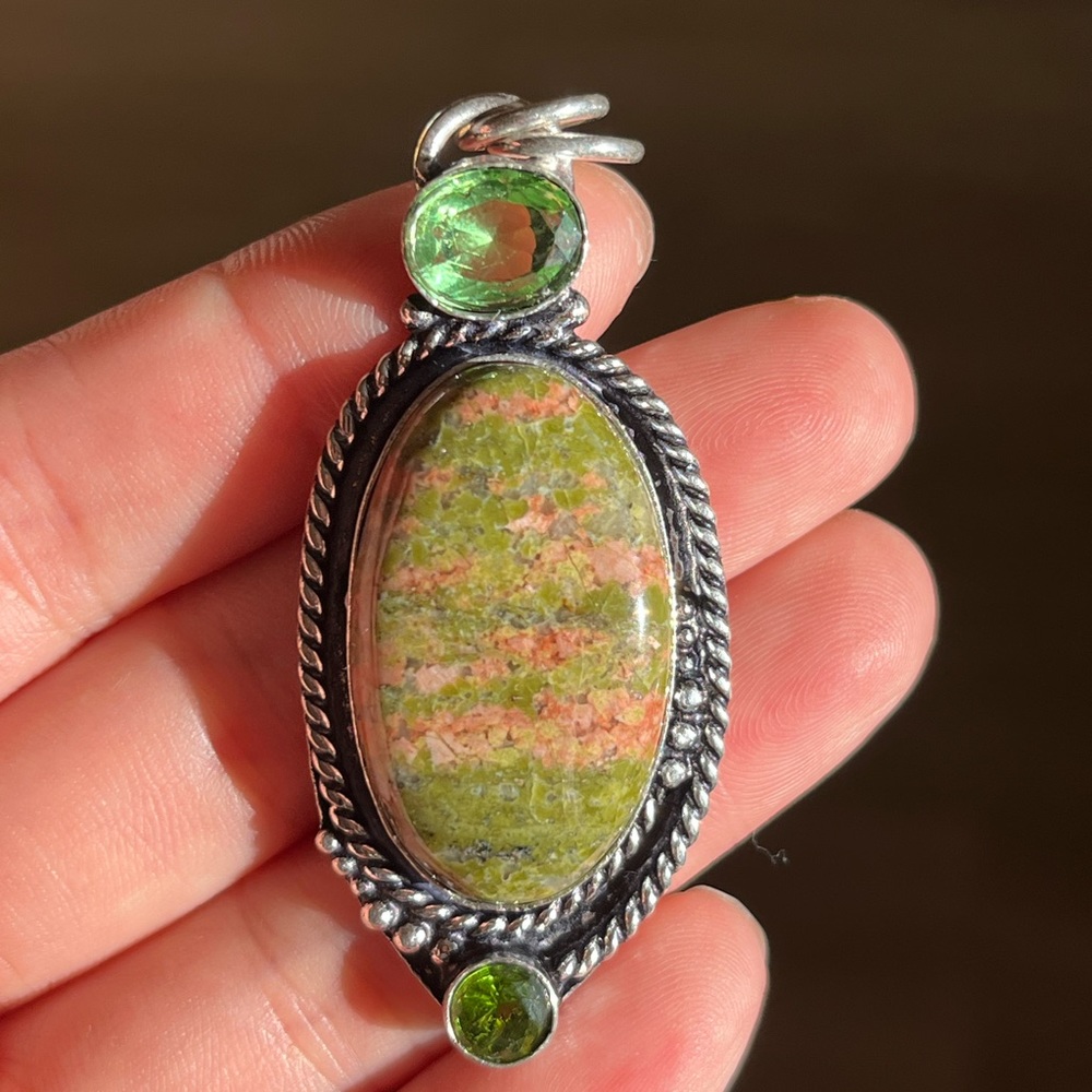 925 silver overlay unakite pendant